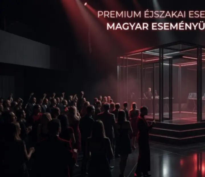 Éjszakai eseményhangulat, színes fényekkel és koncertközönséggel